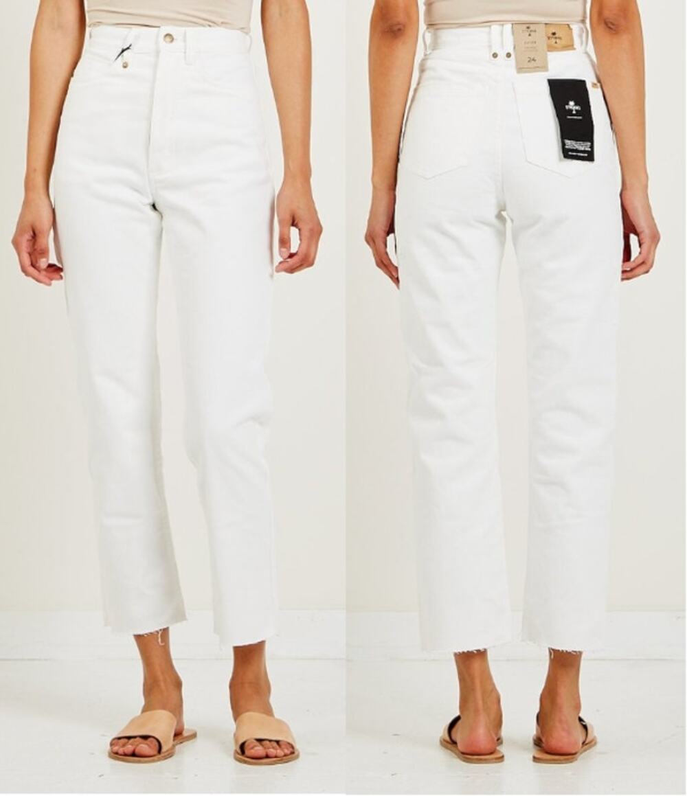 NWT THRILLS Paige High Waisted Raw Hem Cropped Jeans Optic White Women's Size 26